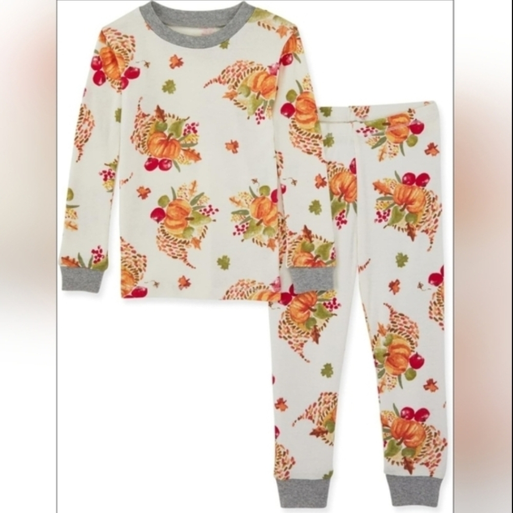 Burt’s Bees Kids Organic Cotton Pajama Set Thanksgiving Fall Pumpkin Harvest 4T - Picture 2 of 16